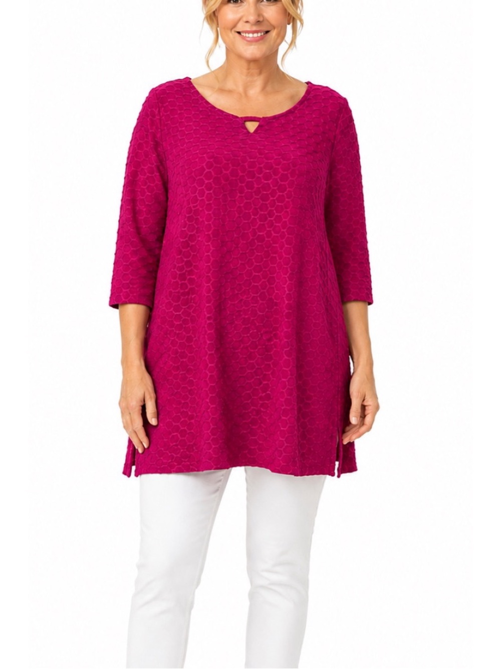 Christopher & Banks knit tunic top wine shade w/ a textured honeycomb pattern